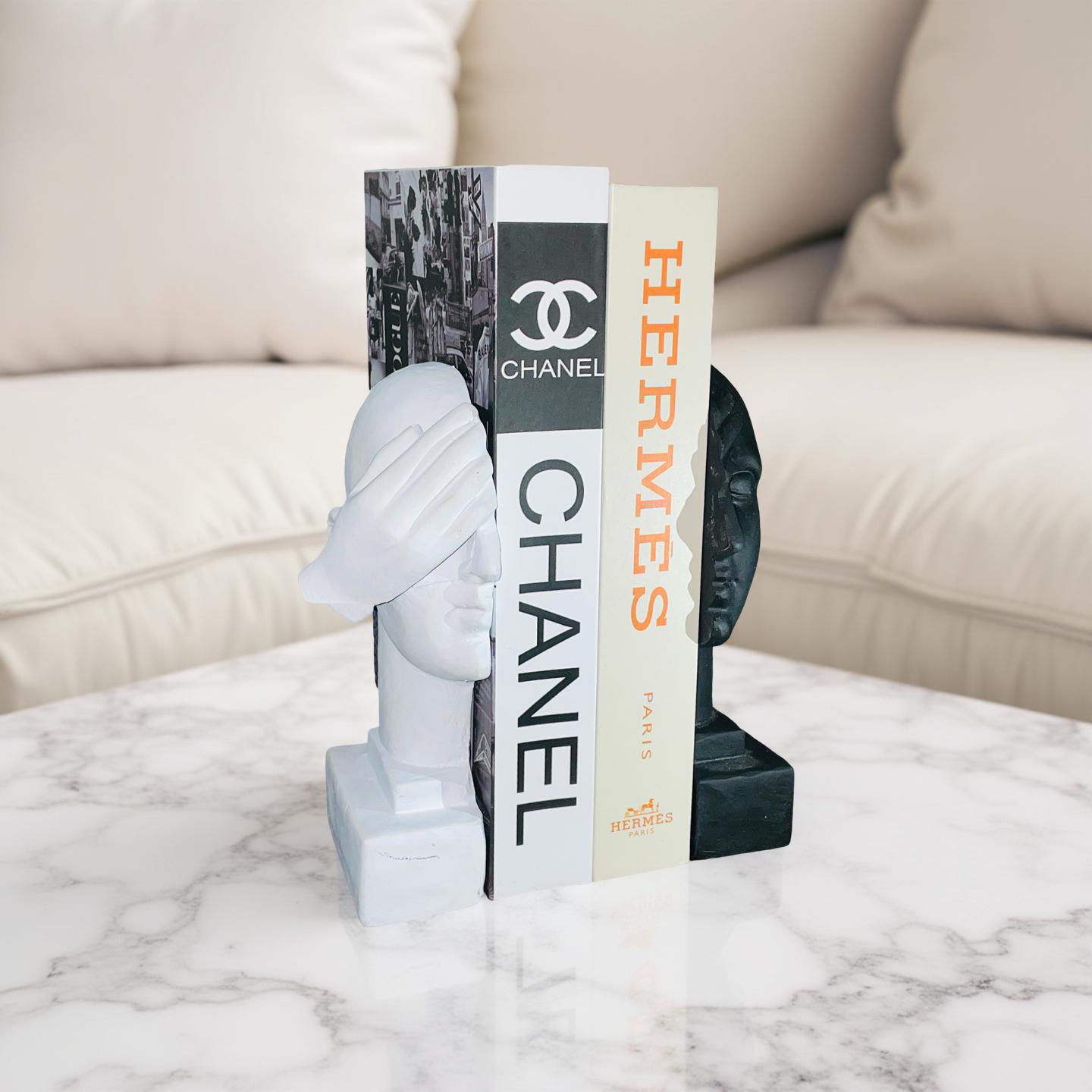Blind Wisdom – Resin Bookend Set (Black & White Faces)
