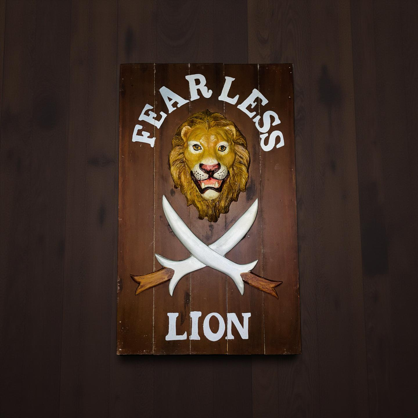 Fearless Lion Wall Plaque with Swords