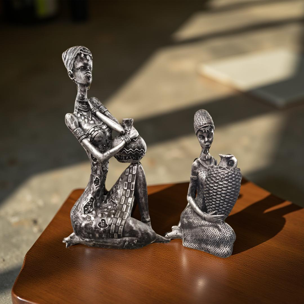 Tribal Elegance – African Women Resin Figurines (Set of 2)