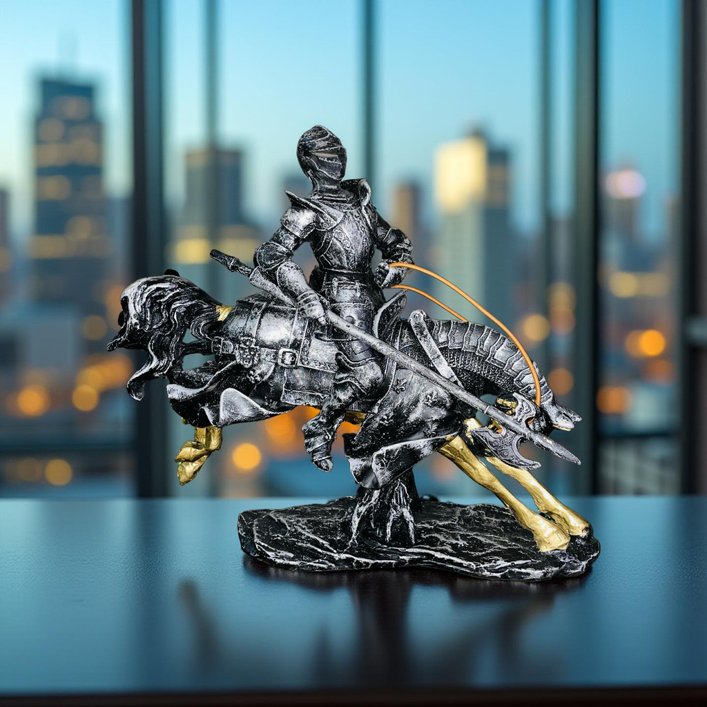 Valiant Charge – Armored Knight on Horse Statue