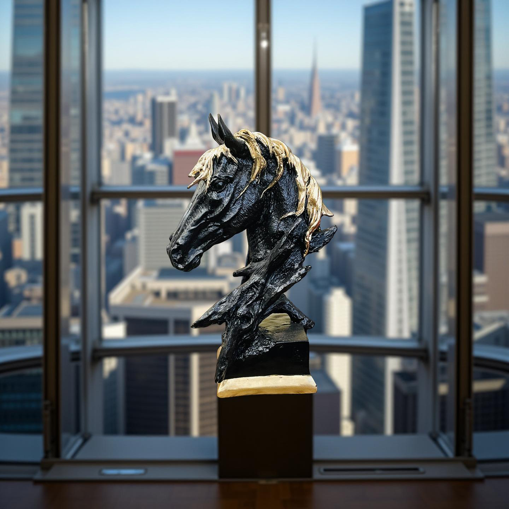 Midnight Stallion – Black & Gold Horse Bust