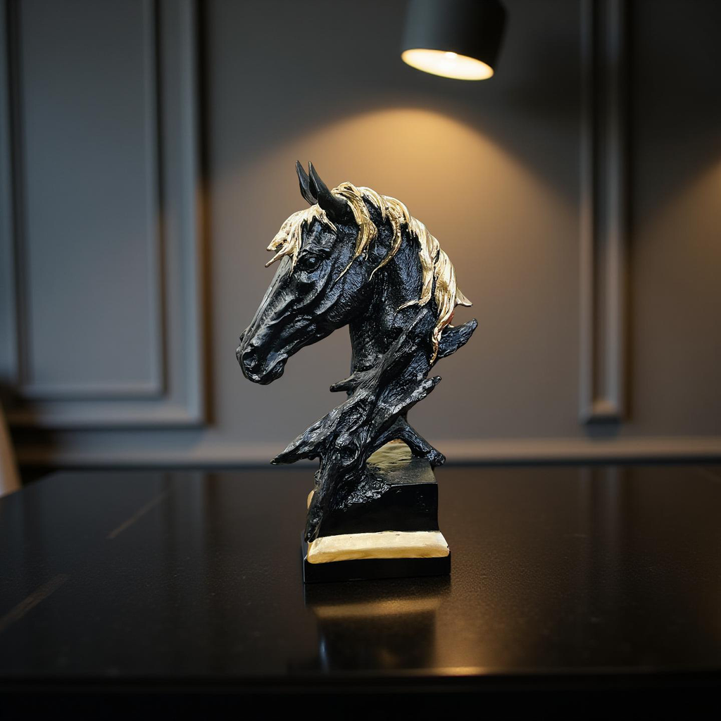 Midnight Stallion – Black & Gold Horse Bust