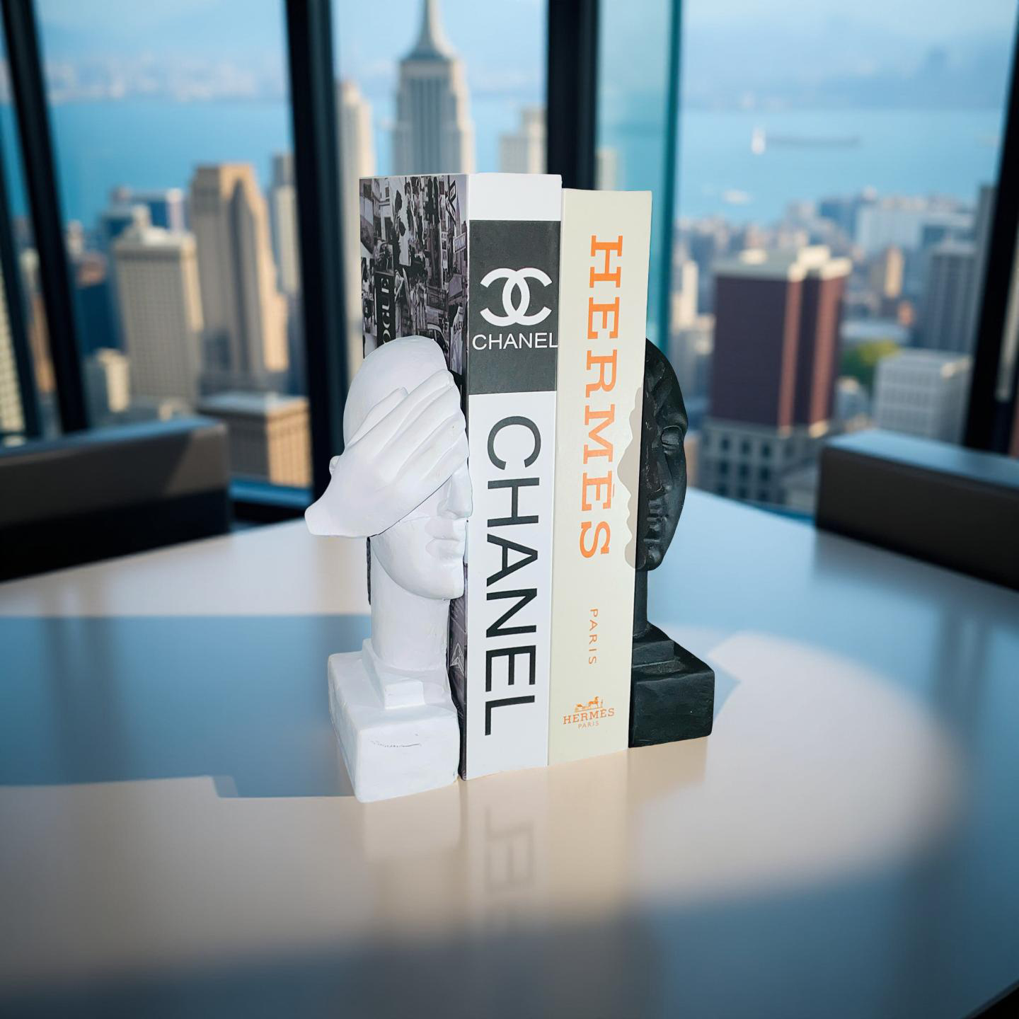 Blind Wisdom – Resin Bookend Set (Black & White Faces)