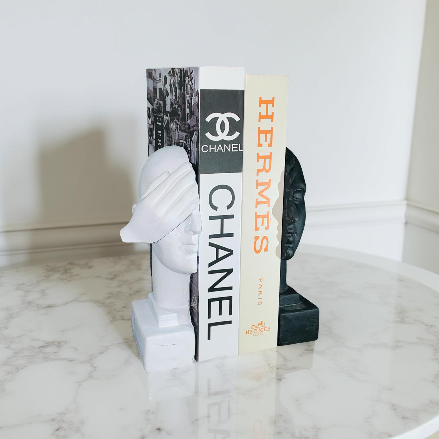 Blind Wisdom – Resin Bookend Set (Black & White Faces)