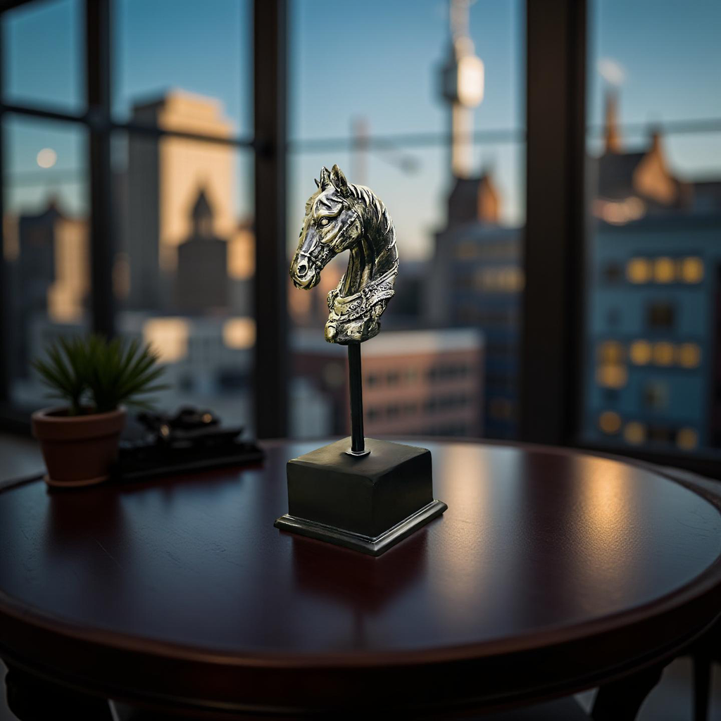 Majestic Steed – Brass Horse Head Sculpture on Stand