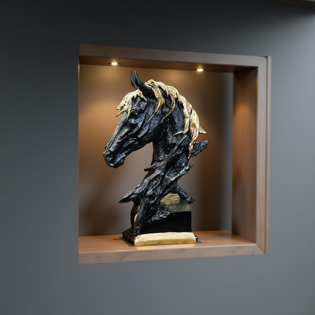 Midnight Stallion – Black & Gold Horse Bust