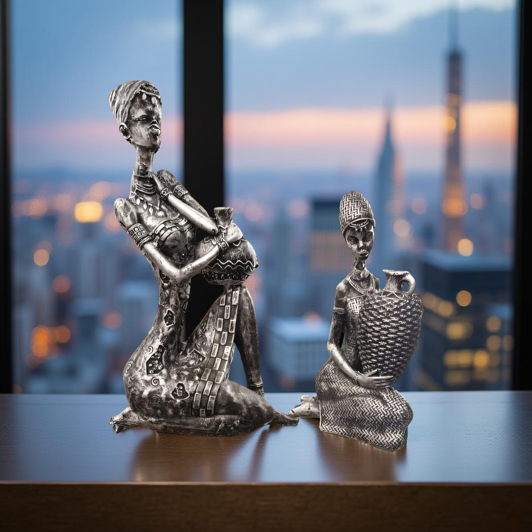 Tribal Elegance – African Women Resin Figurines (Set of 2)