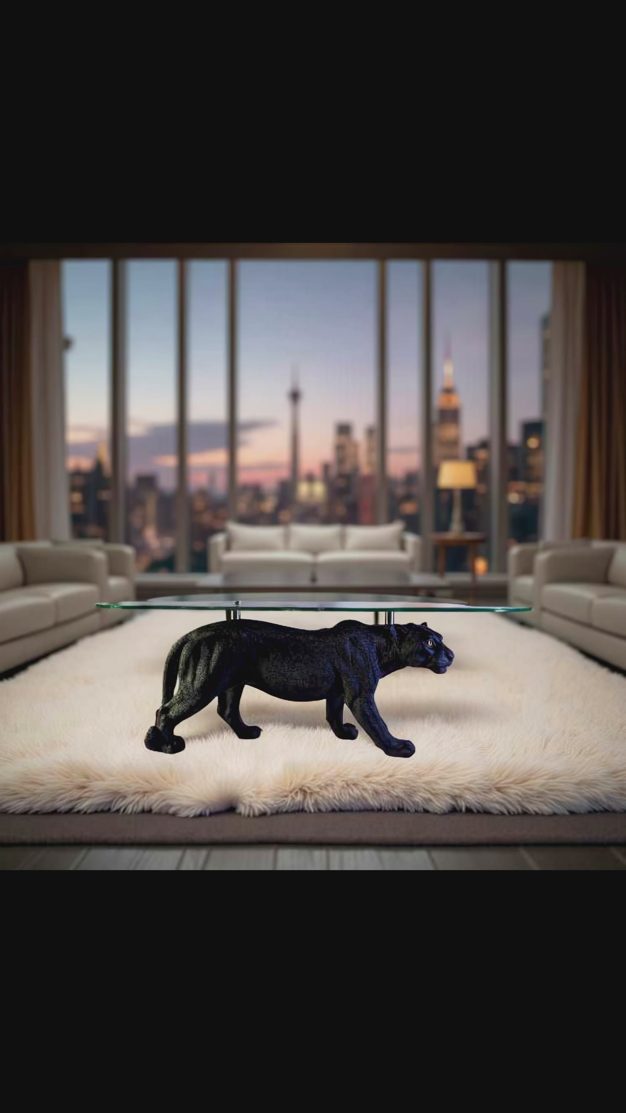 Black Prowler – Panther Base Glass Coffee Table